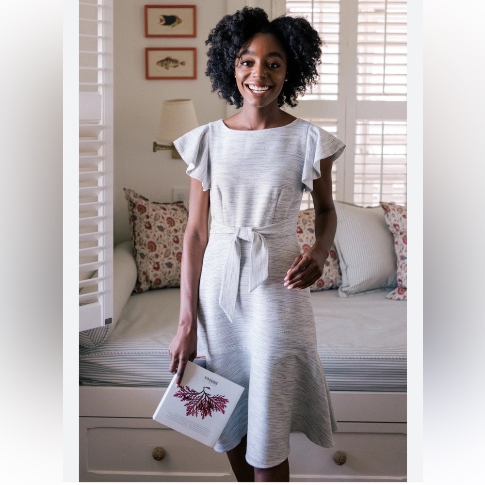Gal Meets Glam Blue Gray A-Line Midi Dress